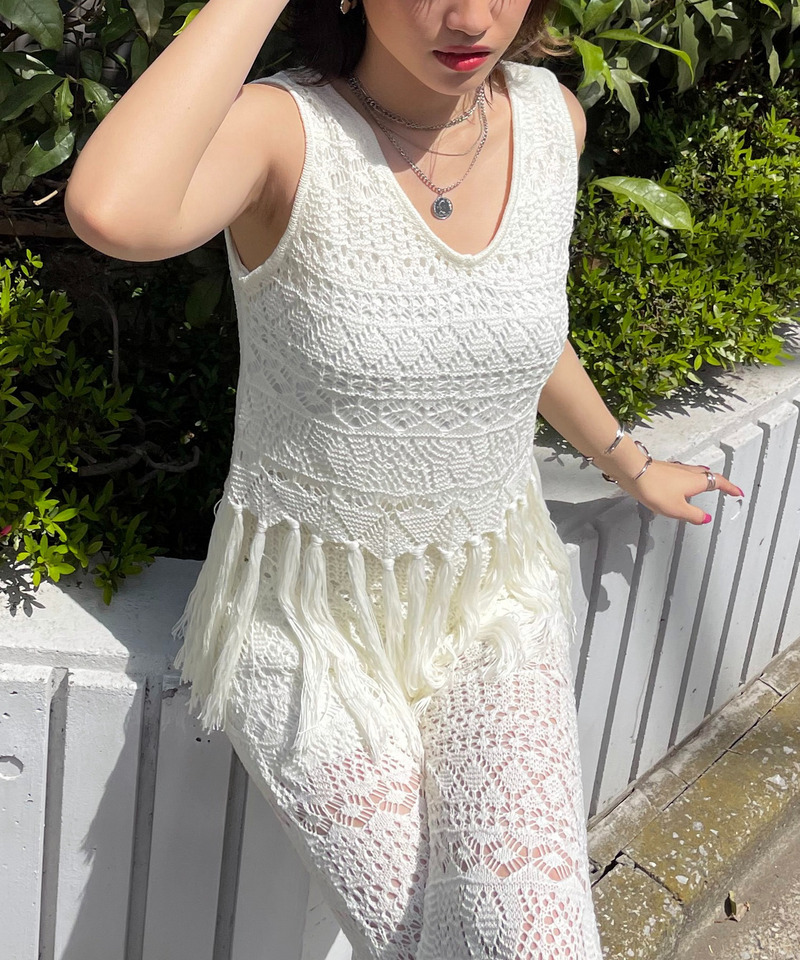 クロシェフリンジトップス 詳細画像 ホワイト 4