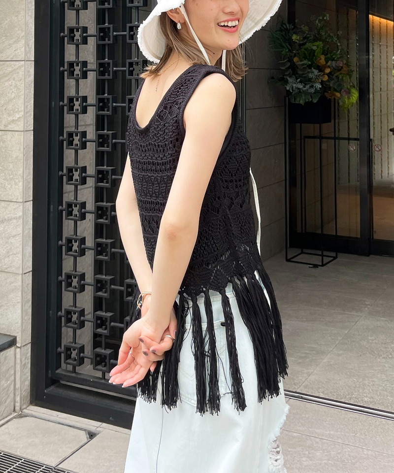 クロシェフリンジトップス 詳細画像 ブラック 2