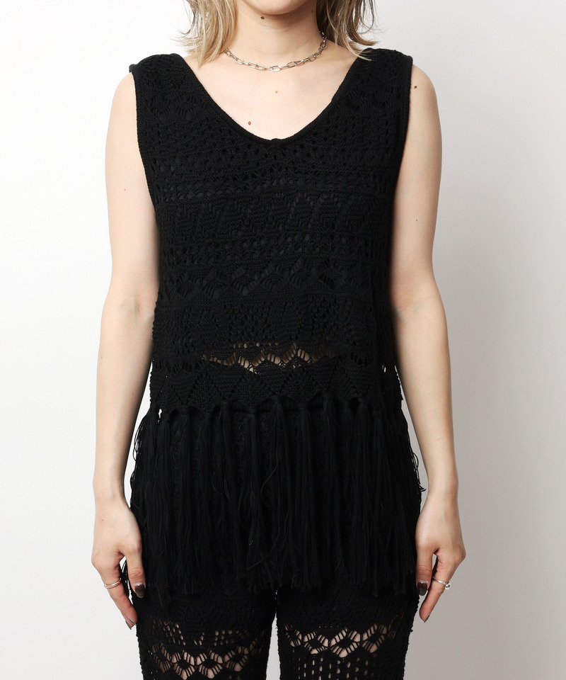 クロシェフリンジトップス 詳細画像 ブラック 5
