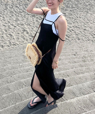 ヴィンテージサテンストラップマキシキャミワンピース