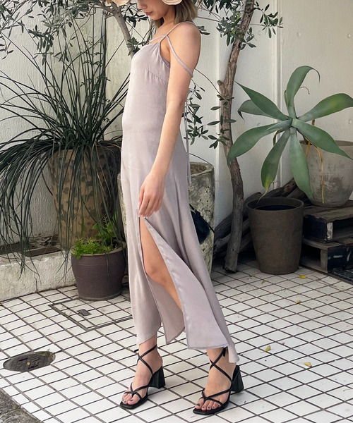 ヴィンテージサテンストラップマキシキャミワンピース 詳細画像