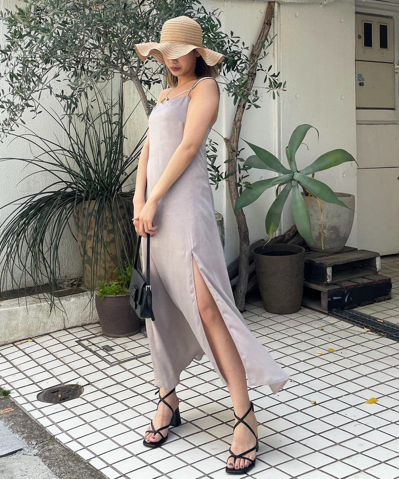 ヴィンテージサテンストラップマキシキャミワンピース 詳細画像 ベージュ 2