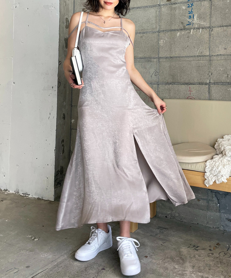 ヴィンテージサテンストラップマキシキャミワンピース 詳細画像 ベージュ 5