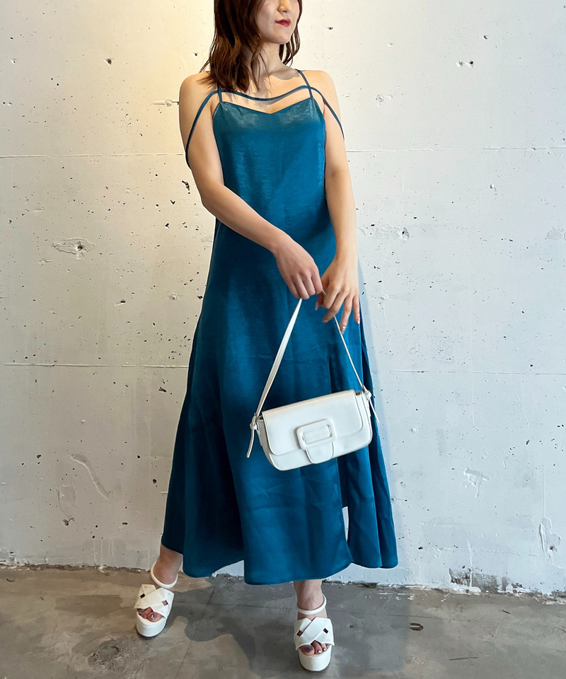 ヴィンテージサテンストラップマキシキャミワンピース 詳細画像 ブルー 1