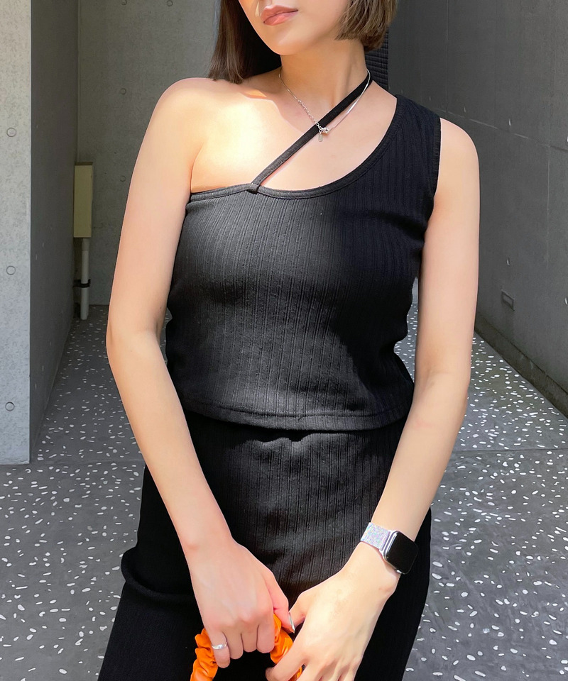 アシメリブタンクトップ 詳細画像 ブラック 1