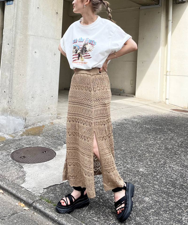 クロシェスリットスカート 詳細画像 ブラウン 2