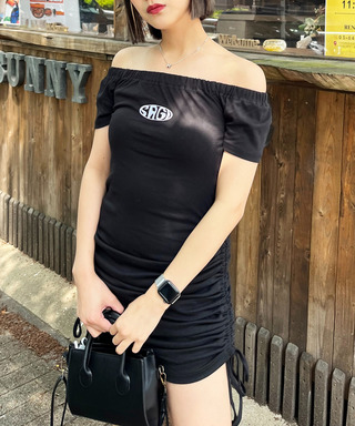 オフショルギャザータイトワンピース