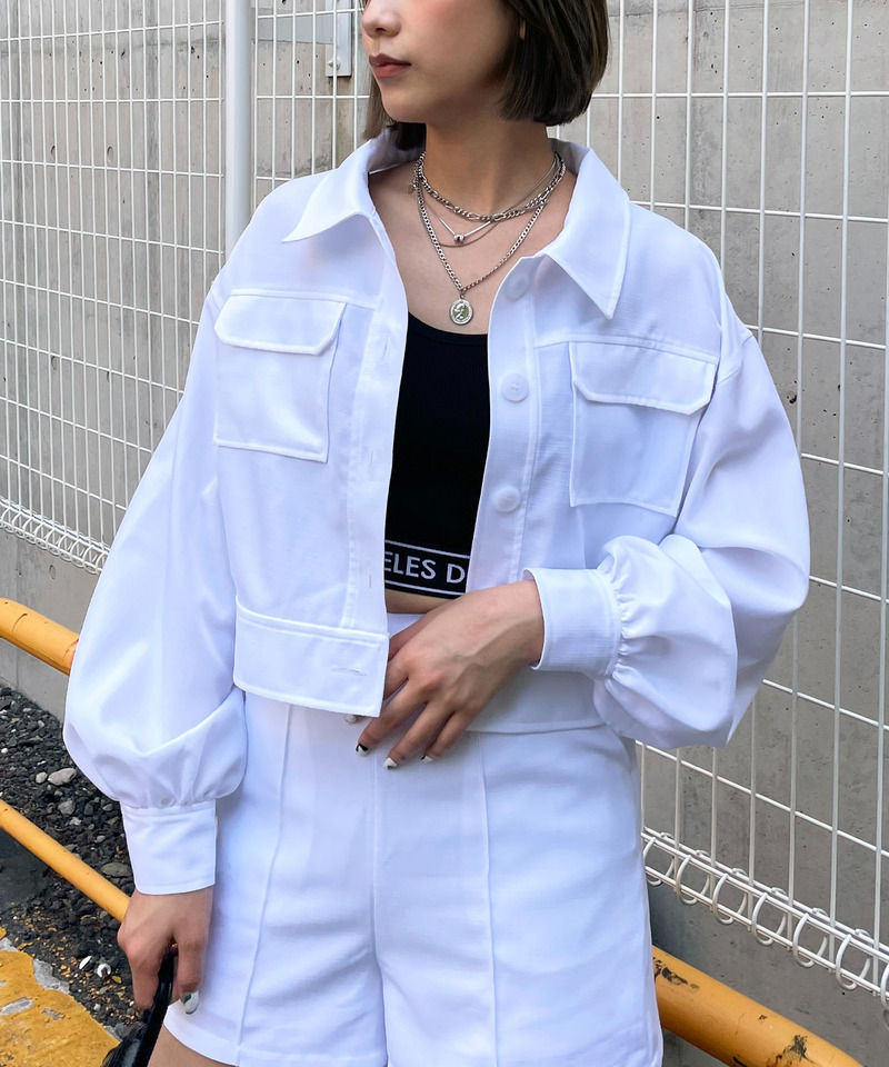 リネンライクワークジャケット 詳細画像 ホワイト 1