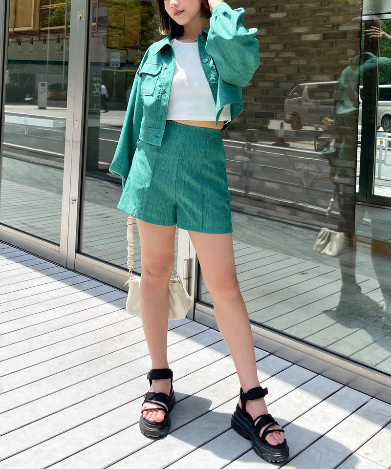 リネンライクショートパンツ 詳細画像 グリーン 2