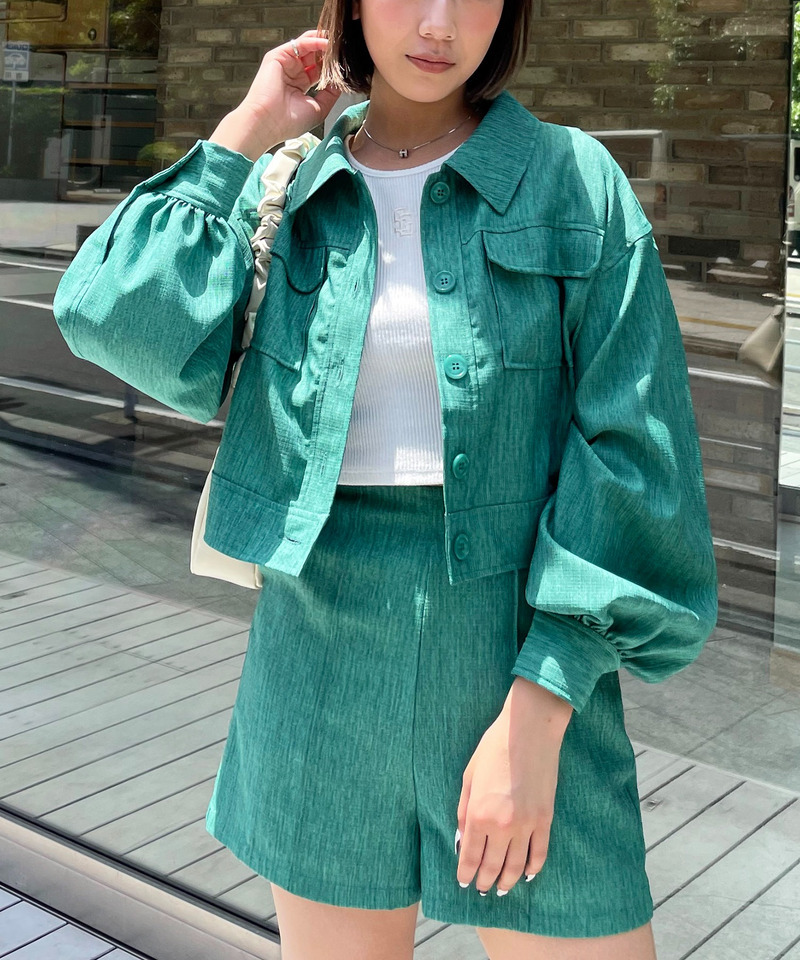 リネンライクショートパンツ 詳細画像 グリーン 3