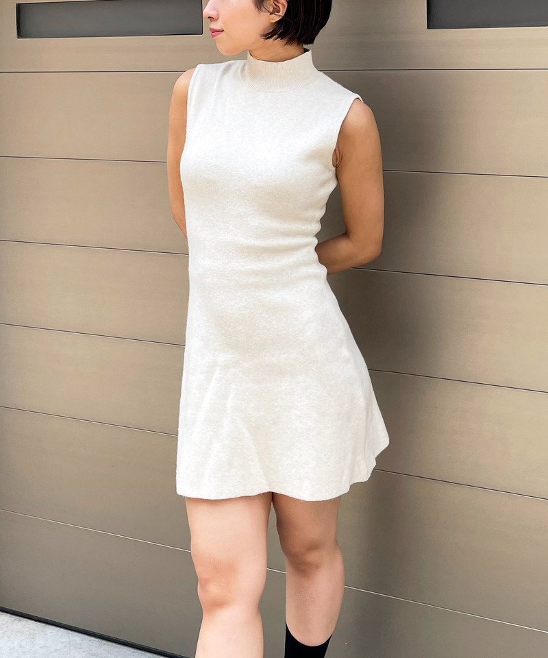 プチハイフレアミラノリブニットワンピース 詳細画像 オフホワイト 3