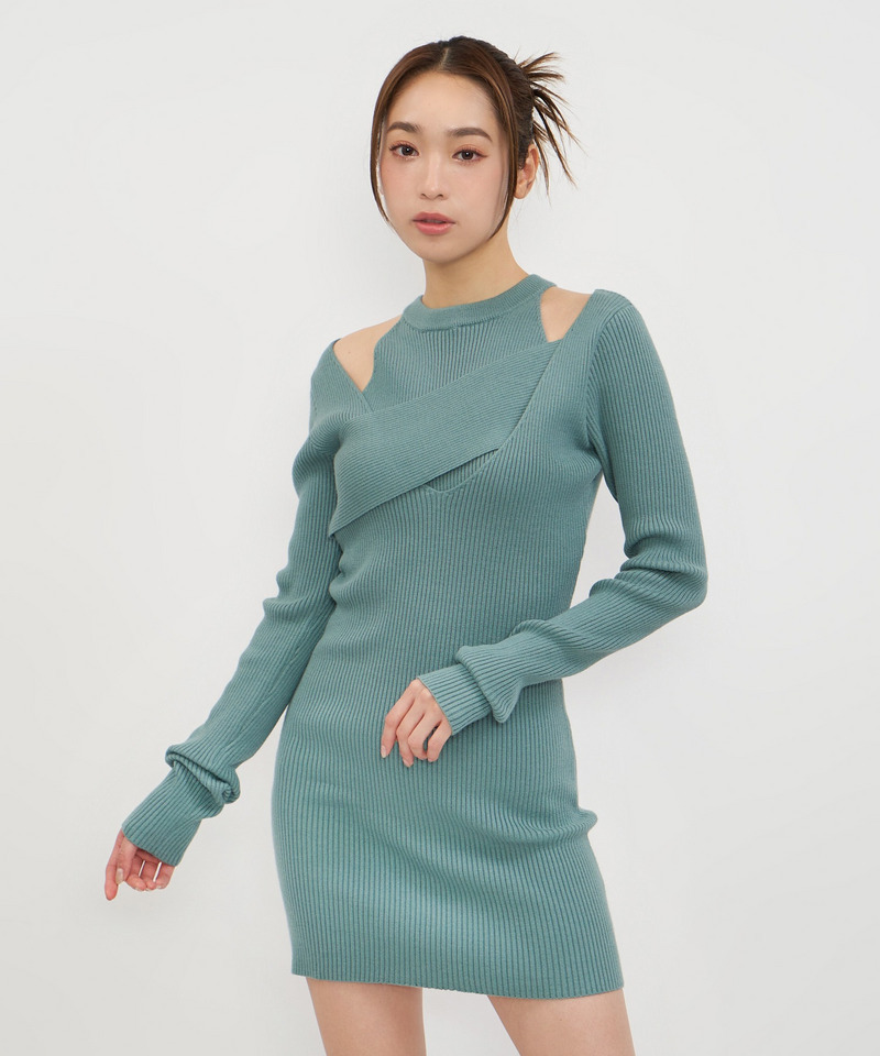 カシュクールレイヤードタイトリブワンピース 詳細画像 グリーン 5