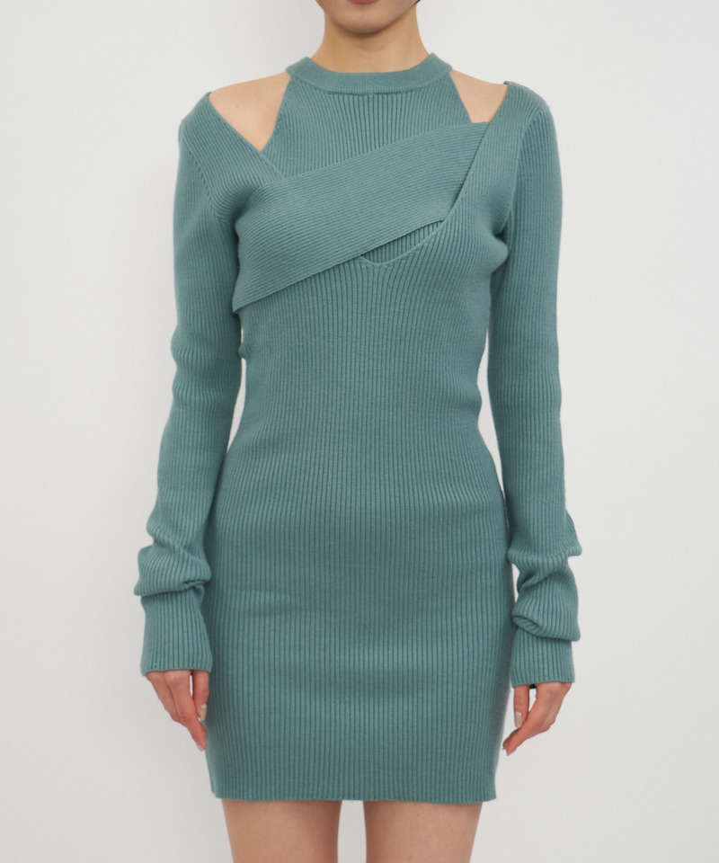 カシュクールレイヤードタイトリブワンピース 詳細画像 グリーン 6