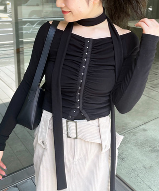 スカーフ付きコルセットホックデザイントップス