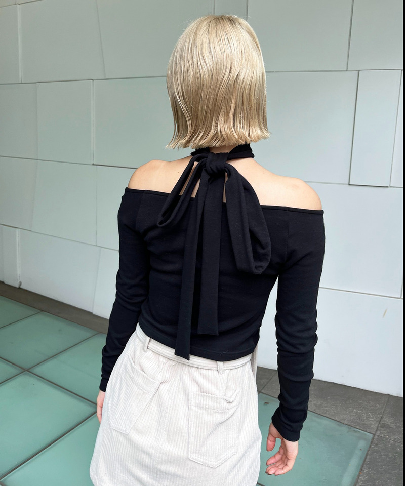 スカーフ付きコルセットホックデザイントップス 詳細画像 ブラック 4
