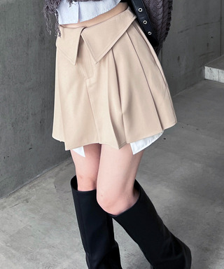 ウエスト折り返しプリーツミニスカート