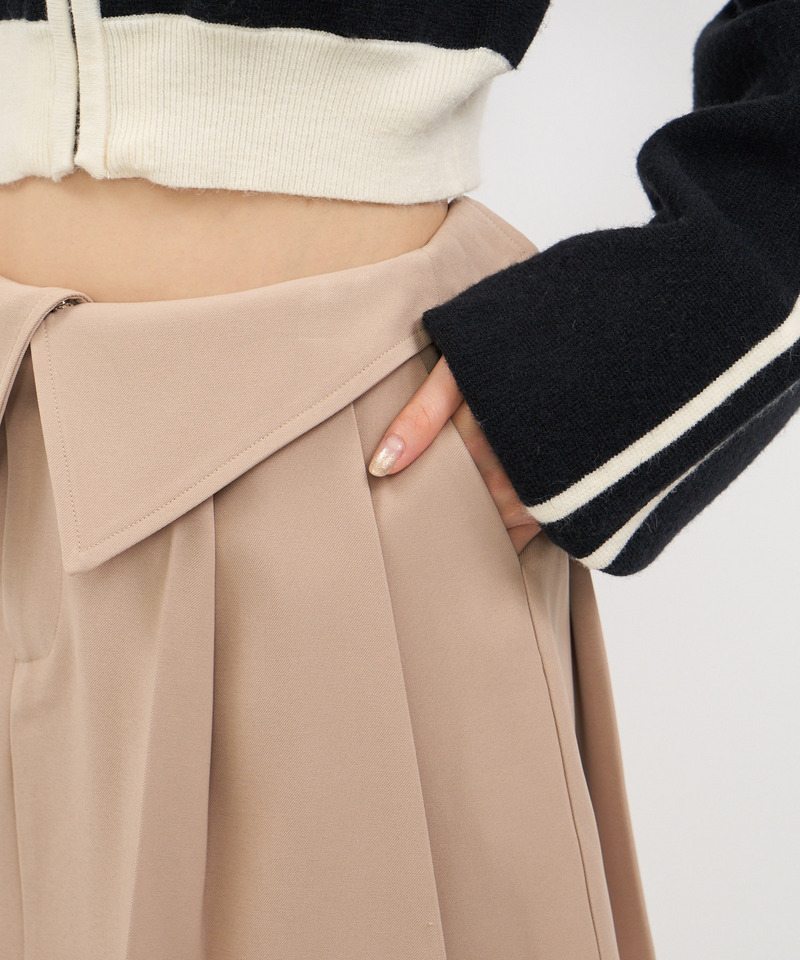 ウエスト折り返しプリーツミニスカート 詳細画像 ベージュ 11