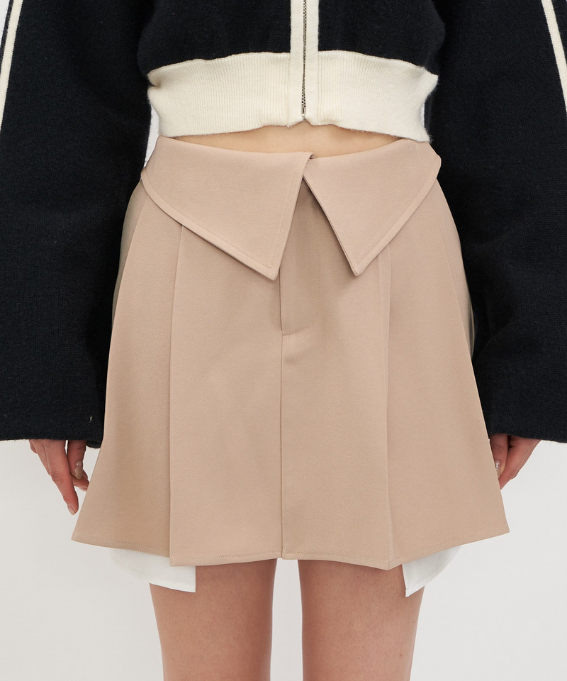 ウエスト折り返しプリーツミニスカート 詳細画像 ベージュ 7
