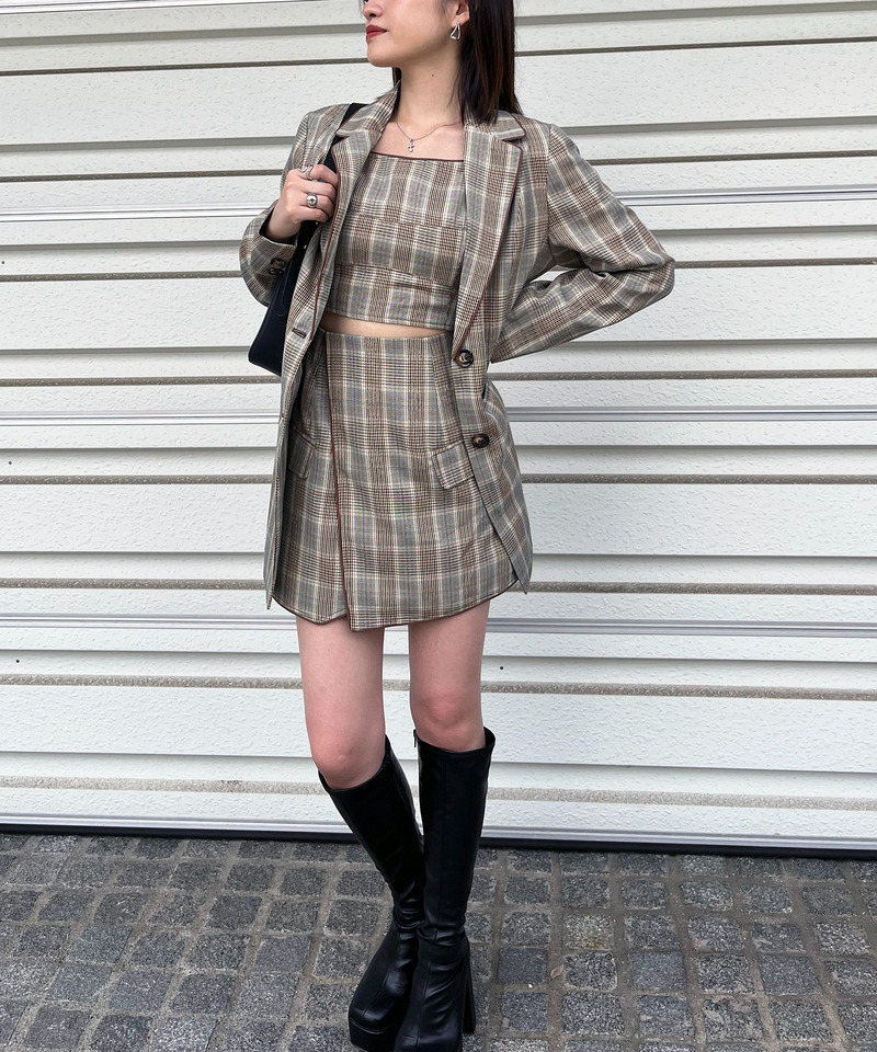 チェック柄パイピングテーラージャケット 詳細画像 ベージュ系 4