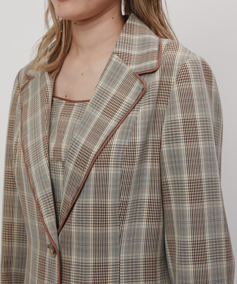 チェック柄パイピングテーラージャケット 詳細画像 ベージュ系 8