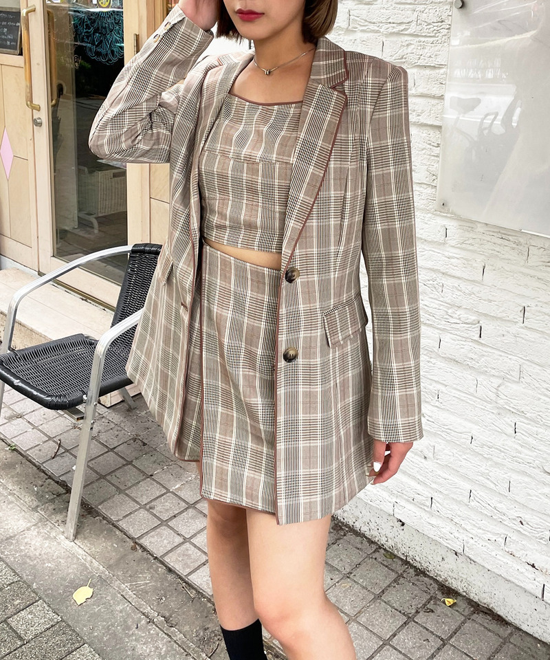 チェック柄パイピングテーラージャケット 詳細画像 ピンク系 1