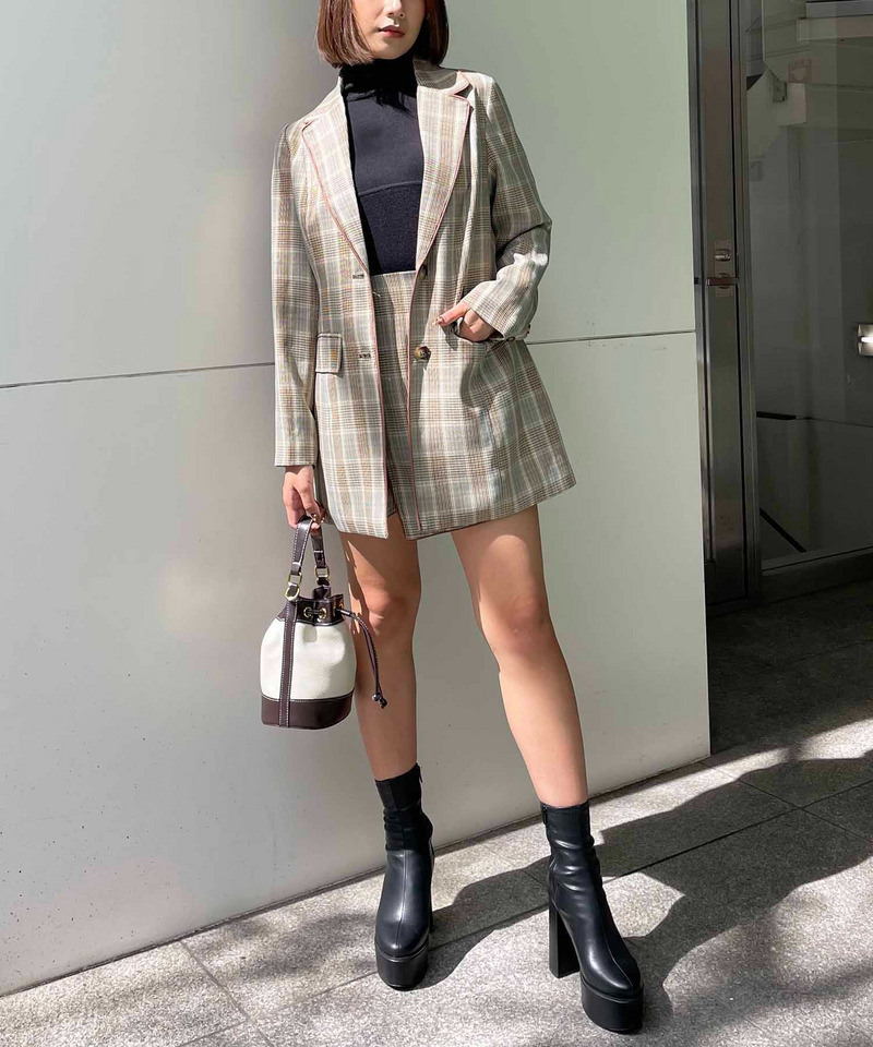 チェック柄パイピングテーラージャケット 詳細画像 ピンク系 4