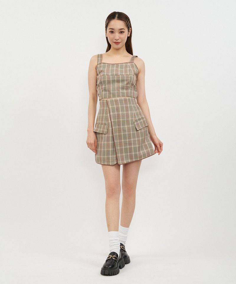 チェック柄ラップ風パイピングスカート 詳細画像 ベージュ系 2