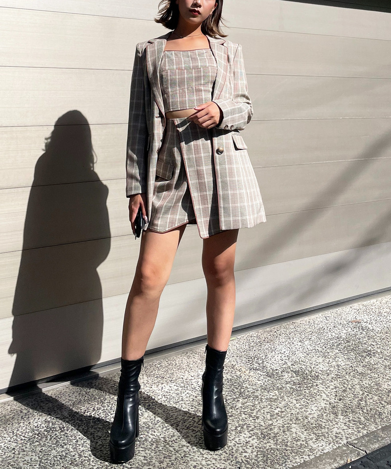 チェック柄ラップ風パイピングスカート 詳細画像 ピンク系 10