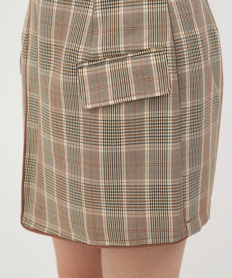 チェック柄ラップ風パイピングスカート 詳細画像 ピンク系 8