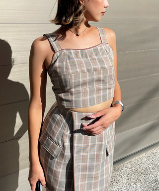 チェック柄パイピングビスチェ