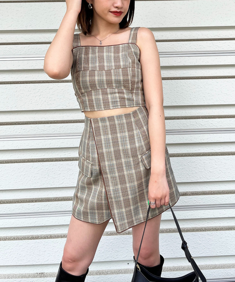 チェック柄パイピングビスチェ 詳細画像 ベージュ系 2