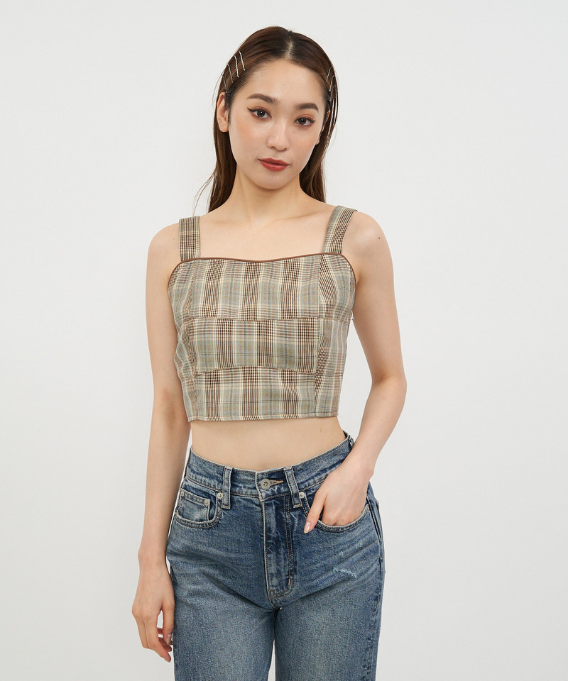 チェック柄パイピングビスチェ 詳細画像 ベージュ系 4