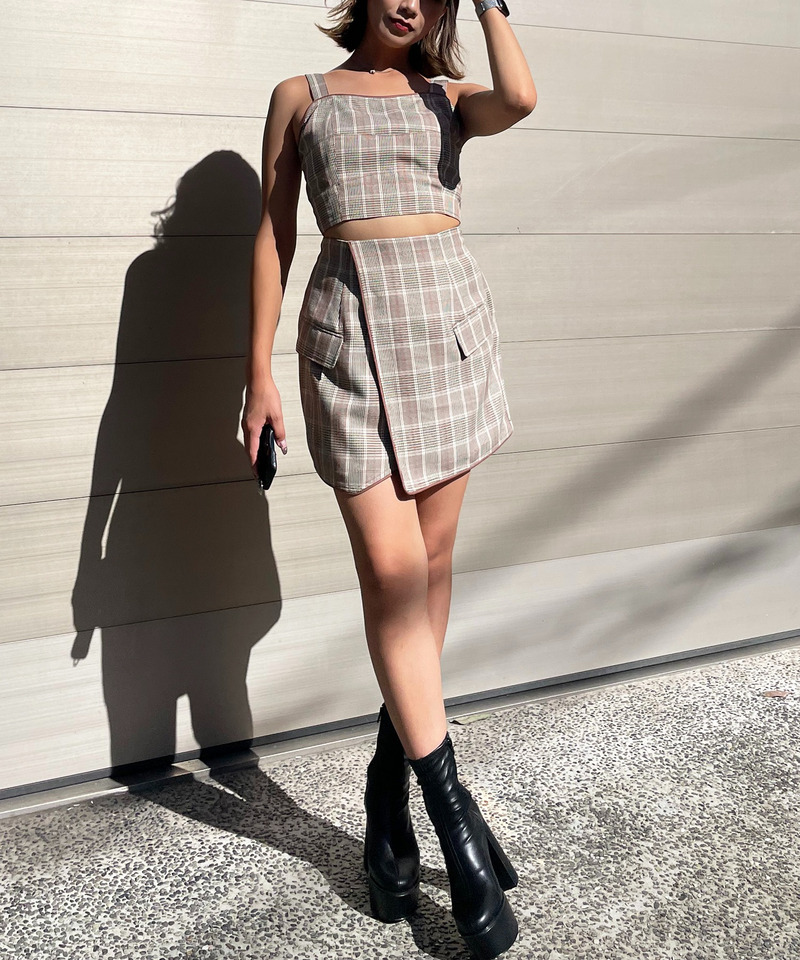 チェック柄パイピングビスチェ 詳細画像 ピンク系 2