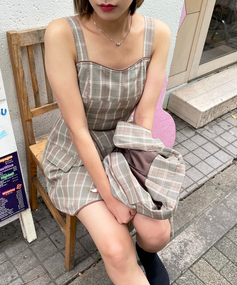 チェック柄パイピングビスチェ 詳細画像 ピンク系 5