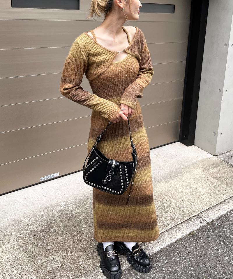 ビット付きボレロアンサンブルニットロングワンピース 詳細画像 モカ 4