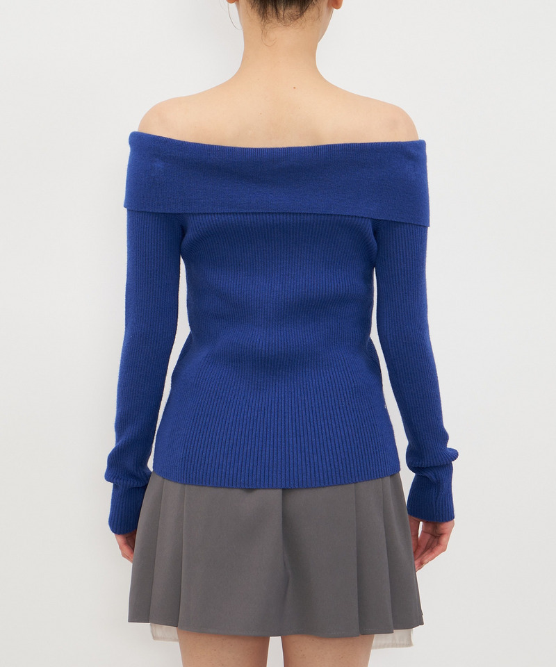オフショルスリットヘムニットトップス 詳細画像 ブルー 10