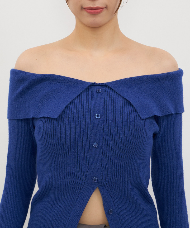 オフショルスリットヘムニットトップス 詳細画像 ブルー 11