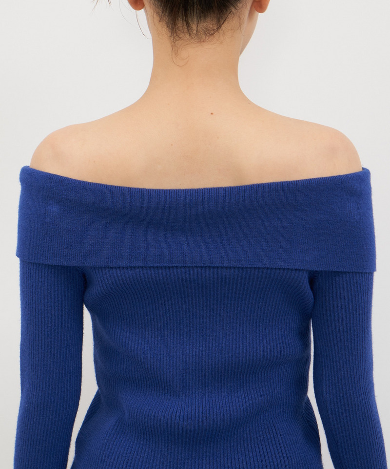 オフショルスリットヘムニットトップス 詳細画像 ブルー 12