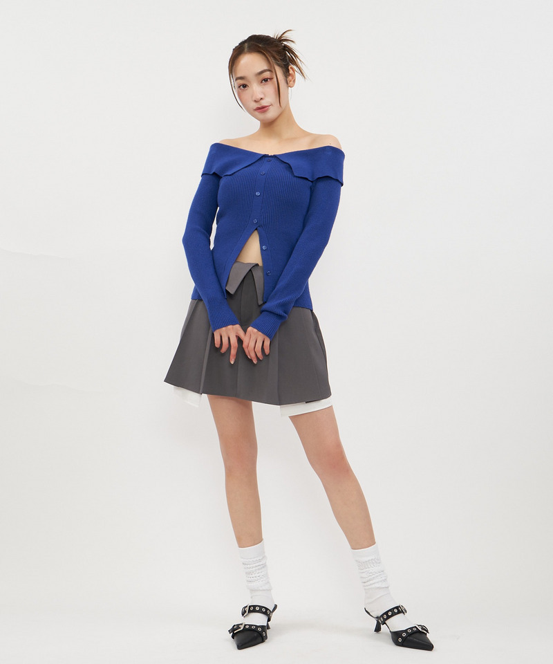 オフショルスリットヘムニットトップス 詳細画像 ブルー 8