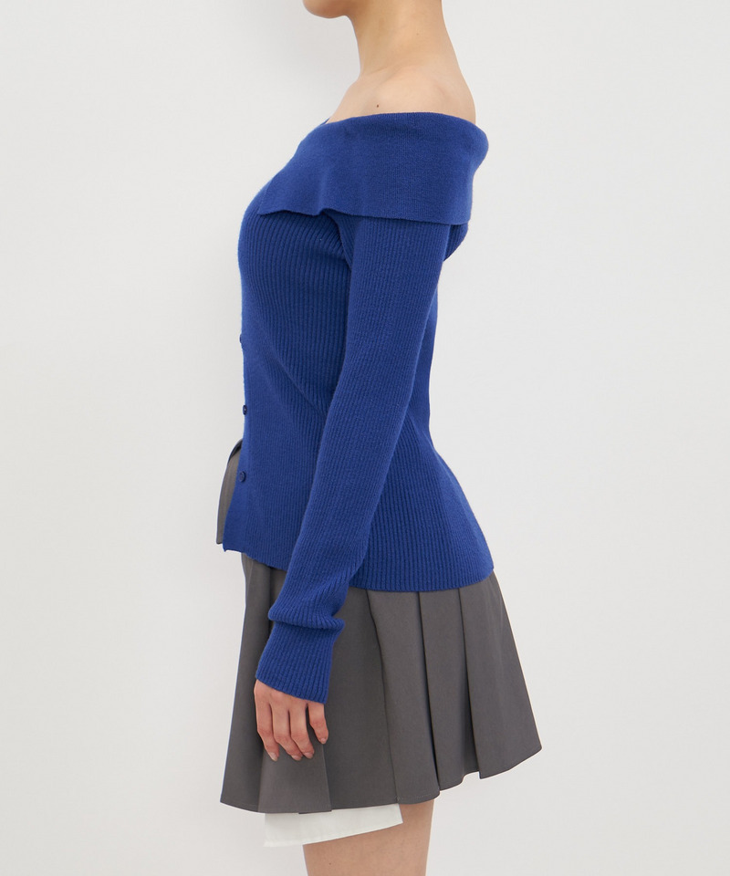 オフショルスリットヘムニットトップス 詳細画像 ブルー 9