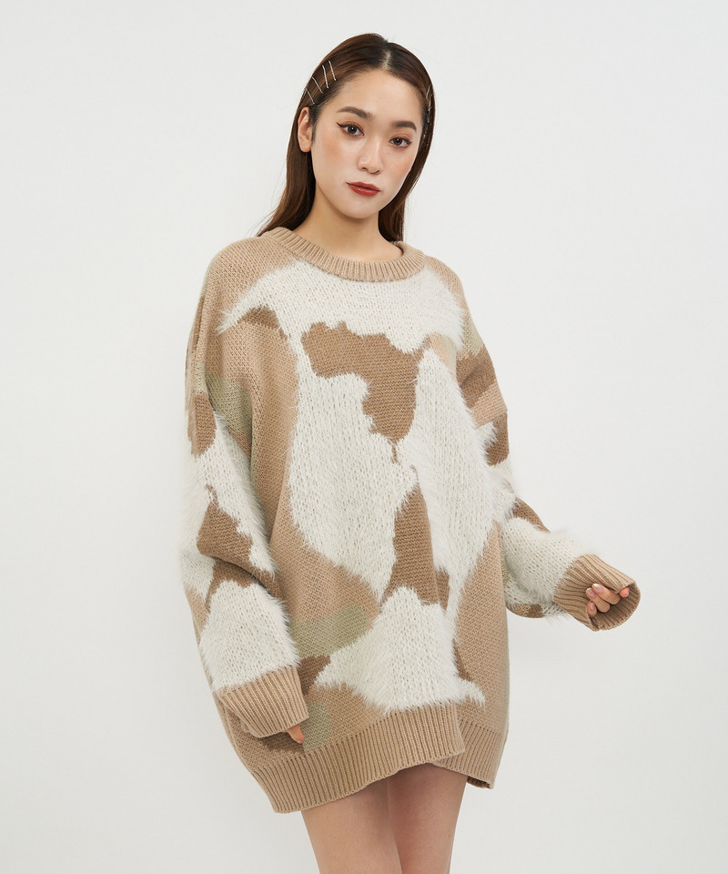 マーブル柄シャギージャガードニット 詳細画像 ベージュ 6