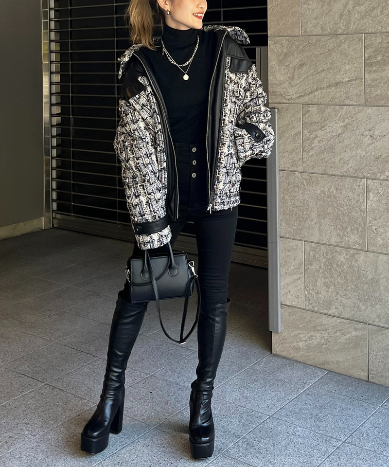 ツイードミックスビックカラーオーバージャケット 詳細画像 ブラック系 6