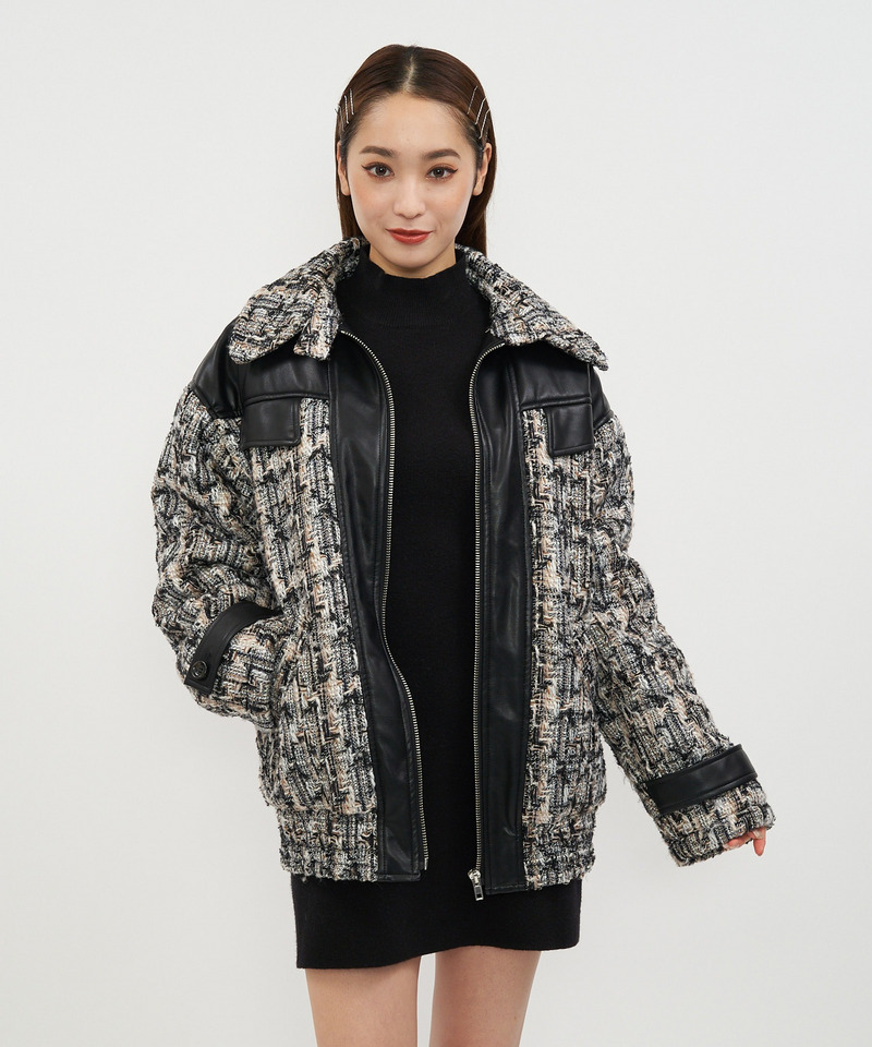 ツイードミックスビックカラーオーバージャケット 詳細画像 ブラック系 8