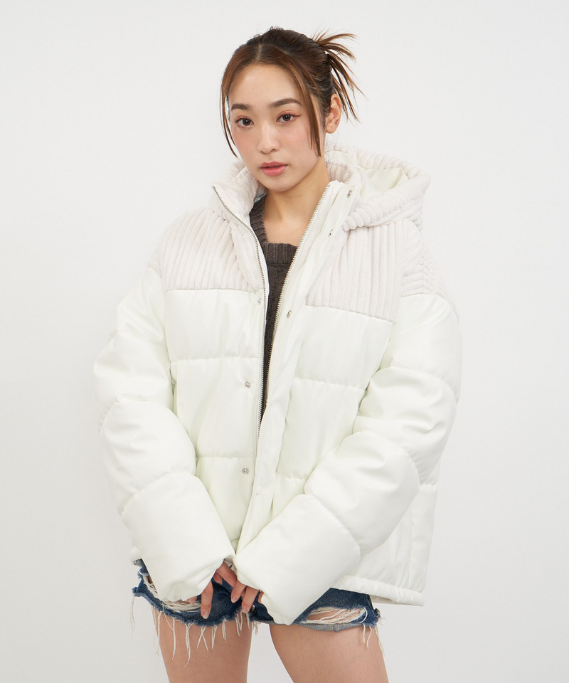 レザーライク切替え中綿オーバージャケット  詳細画像 ホワイト 1