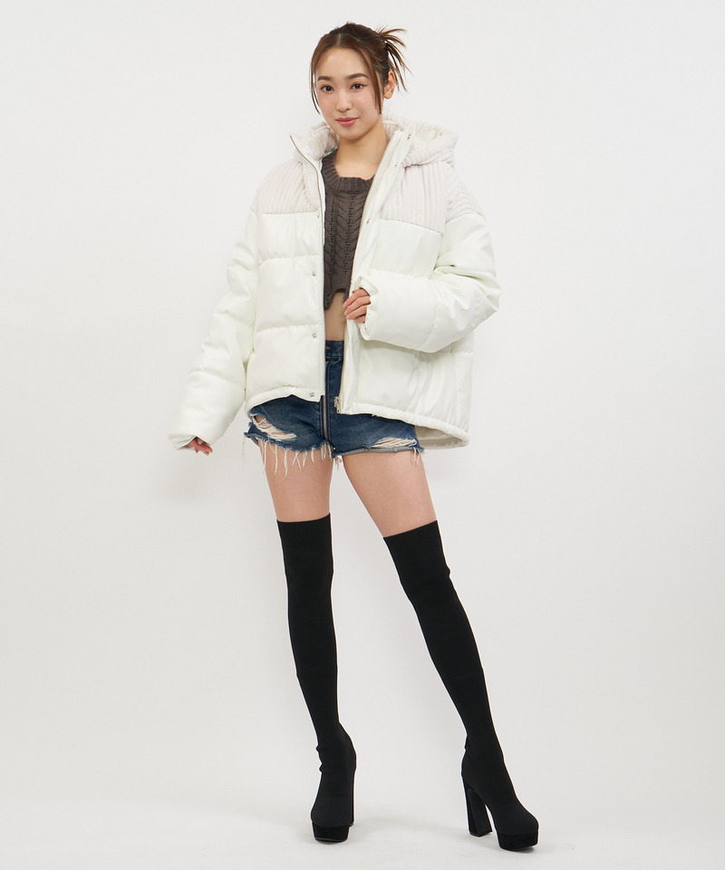 レザーライク切替え中綿オーバージャケット  詳細画像 ホワイト 2