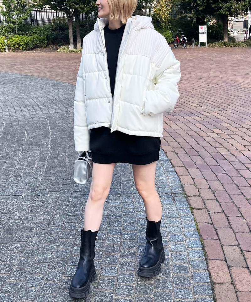 レザーライク切替え中綿オーバージャケット  詳細画像 ホワイト 4