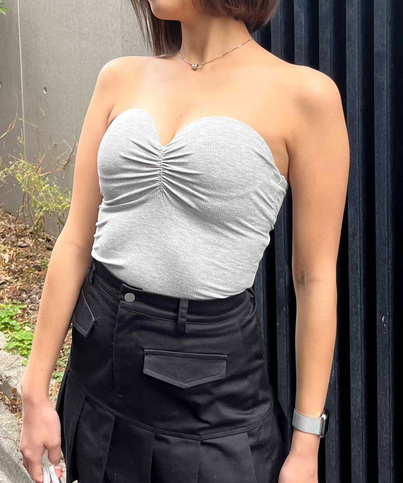 パット付きリブベアトップ 詳細画像 グレー 1