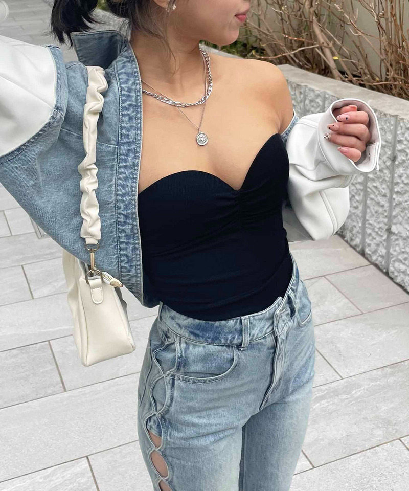 パット付きリブベアトップ 詳細画像 ブラック 2