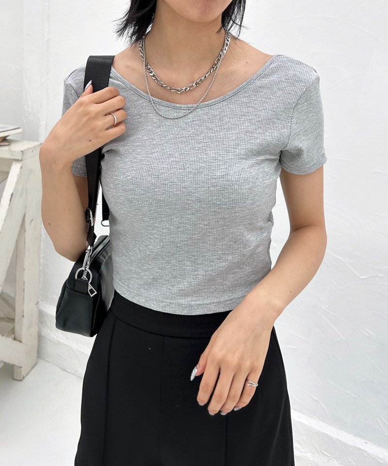 パット付きバックオープンリブトップス 詳細画像 グレー 1