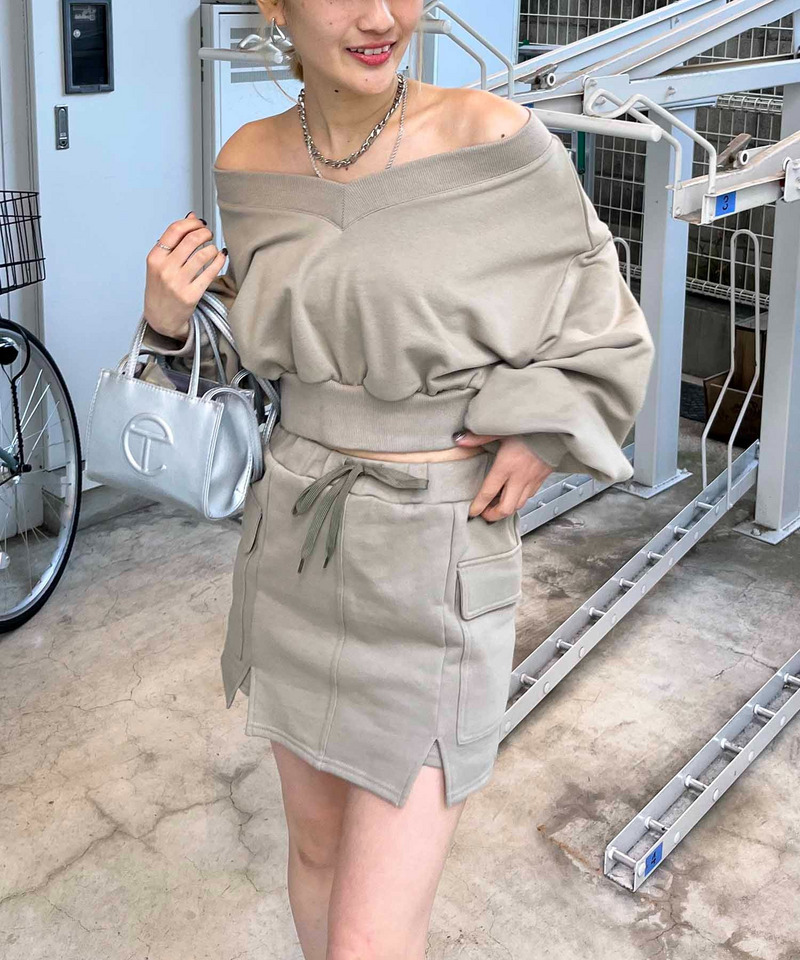 スウェットオフショルトップス 詳細画像 カーキ 1